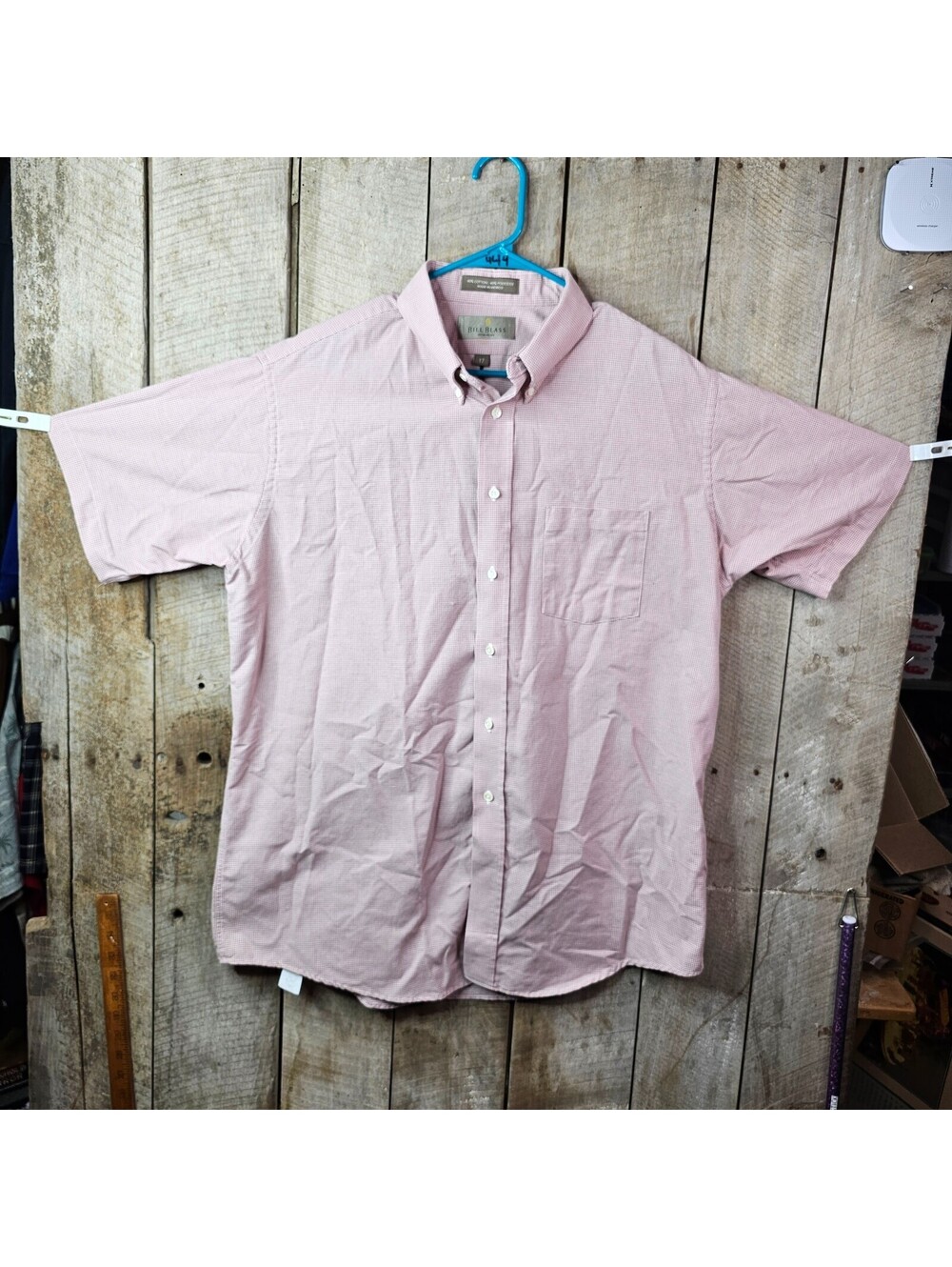 Bill Blass Mens 17 XL Oxford Dress Shirt Pink Button Down Short Sleeve USA